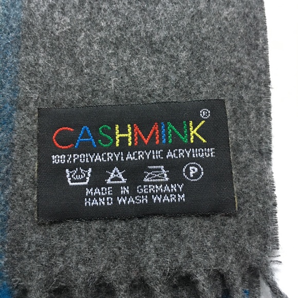 Scarf  Cashmink Plaid Rectangle 12" x 67" Grey Brown Germany Very Soft - Picture 4 of 5
